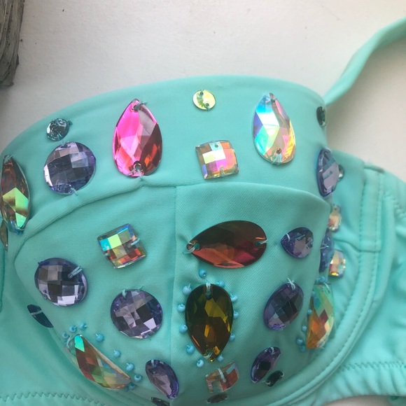 ASOS Gem Embellished Longline Bikini Top - Picture 4 of 5